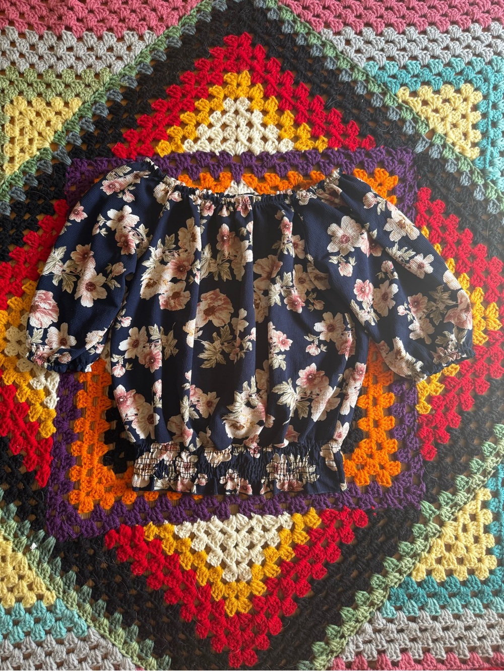 Blu:m Off-Shoulder Navy Floral Peasant Top
